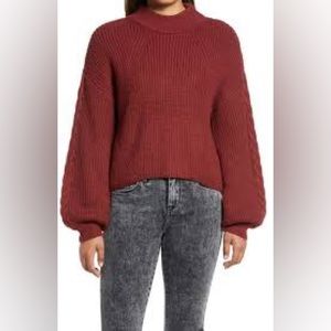 BP Cable Balloon Sleeve Raglan Sweater Red Pomegranate size S.